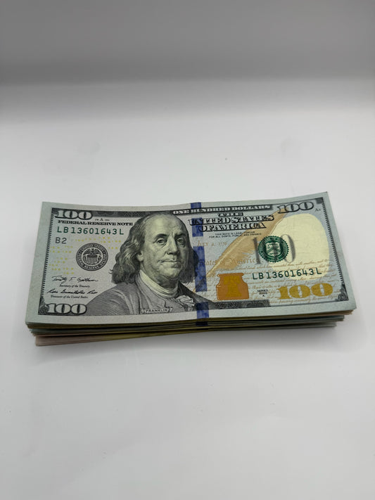 American Prop Money $100 Bills $10,000 Full Print 1 Stack (100pcs)